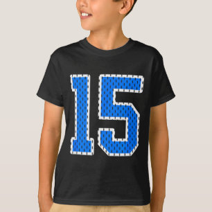 Bright blue athletic number 15 sports jersey shirt