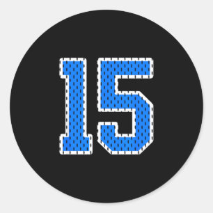 Bright blue athletic number 15 sports jersey shirt classic round sticker