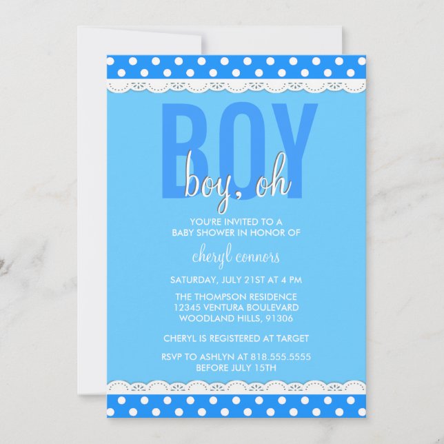 Bright Blue Baby Boy Shower Invitation (Front)