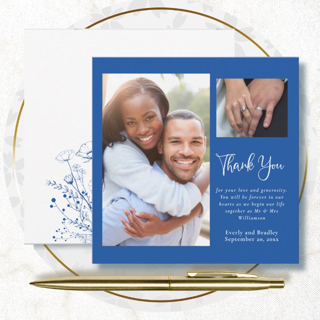 Bright Blue Background Floral Boho Thank You Card (Creator Uploaded)