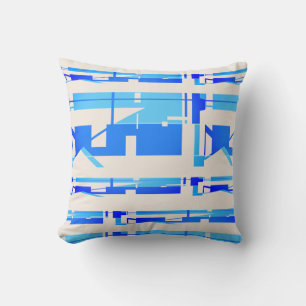 Bright Blue Beige Southwest Look Mosaic Abstract Cushion