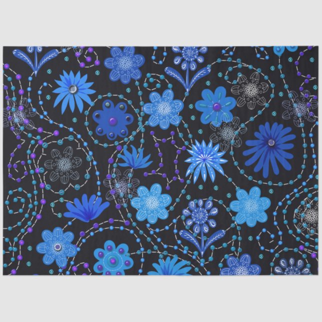 Bright Blue Boho Style Decoupage Tissue Paper (Front)