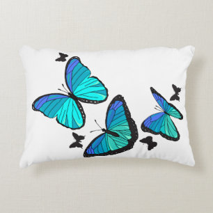 Bright Blue Butterflies in Flight Illustration Decorative Cushion