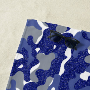 Bright Blue Camouflage Sparkle Camo Lovers Army Beach Towel