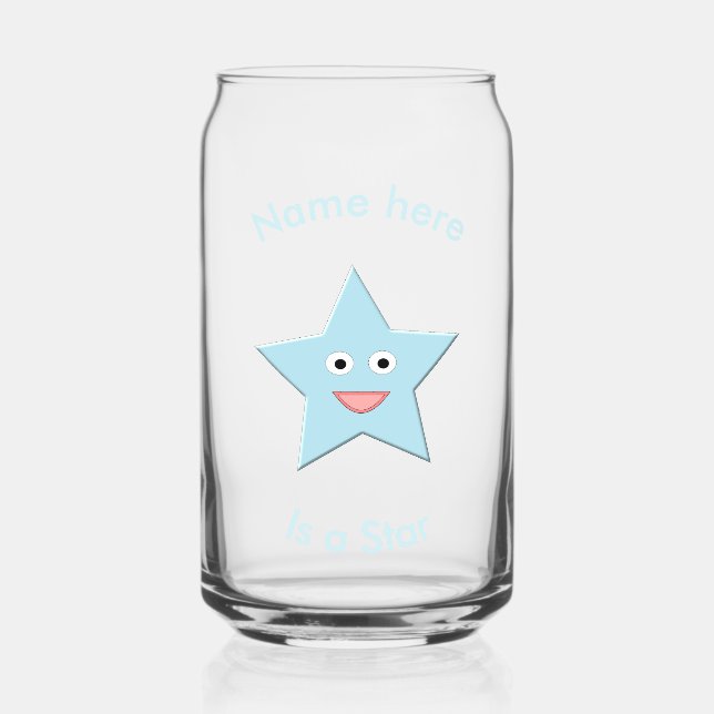 Bright Blue Celebration Star Custom Can Glass (Front)