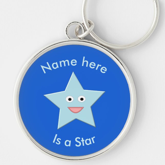 Bright Blue Celebration Star Custom Keychain (Front)
