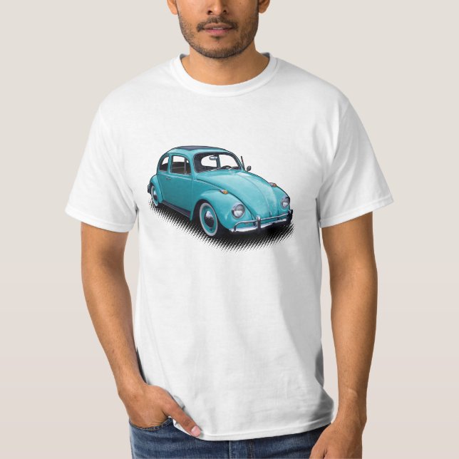 Bright Blue Classic Bug on White T-Shirt (Front)