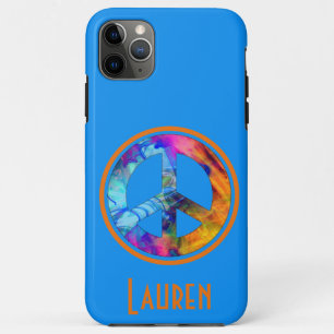 Bright Blue Colourful Swirls Peace Sign Case-Mate iPhone Case