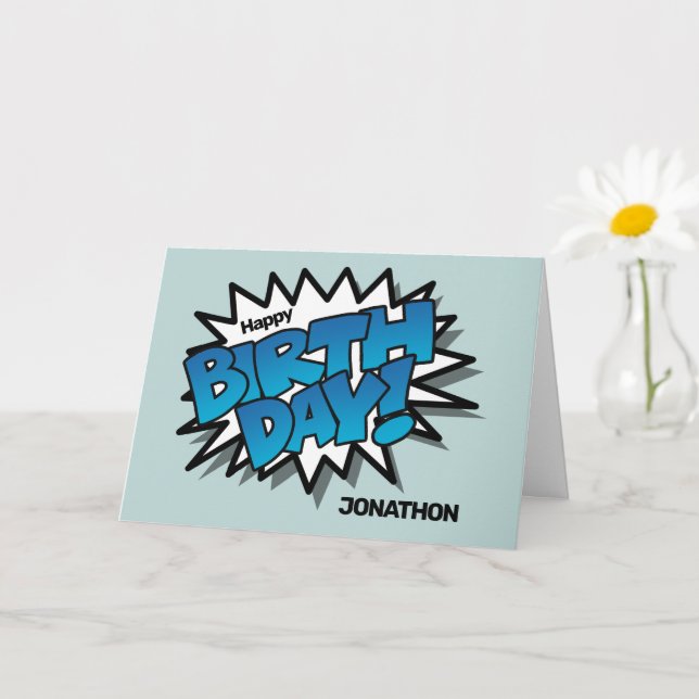 Bright Blue Comic Text - Happy Birthday Card (Small Plant)