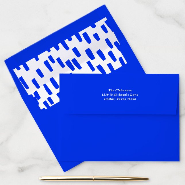 Bright Blue Dashing Return Address Envelope (Bright blue return address envelope with dashing inside liner.)