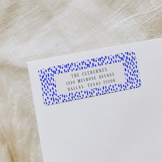 Bright Blue Dashing Return Address Label (Blue and white dashing playful return address labels.)