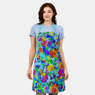 Bright blue floral apron