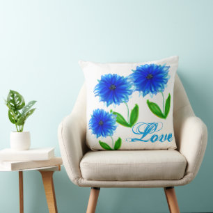 Bright Blue Floral Cushion