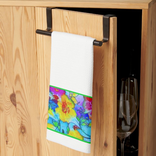 Bright blue floral kitchen towel (Thirds Fold)