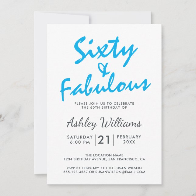 Bright Blue Forty Fabulous | 60th Birthday Party Invitation (Front)