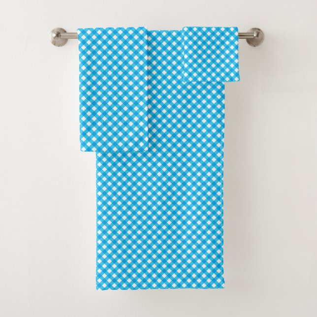 Bright Blue Gingham Pattern Bath Towel Set (Insitu)