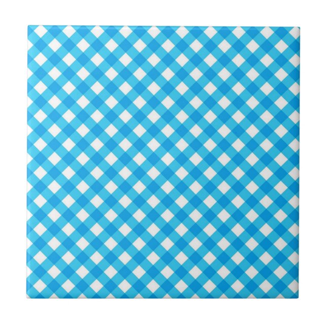 Bright Blue Gingham Pattern Tile (Front)