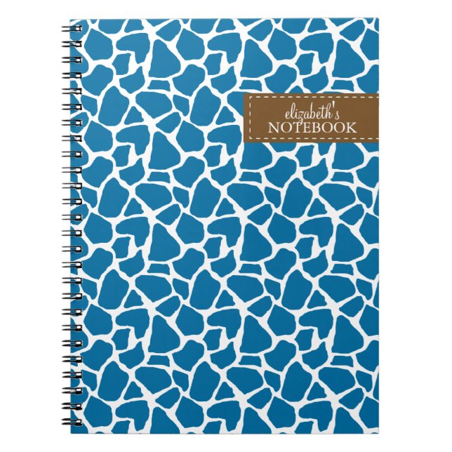Bright Blue Giraffe Pattern Spiral Notebook (Front)