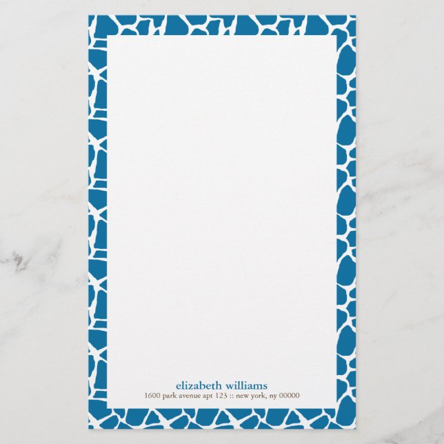 Bright Blue Giraffe Pattern Stationery (Front)