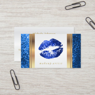 Bright Blue Glitter Lips and Elegant Gold 2 Business Card