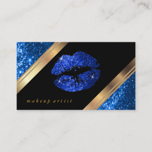 Bright Blue Glitter Lips and Elegant Gold Business Card