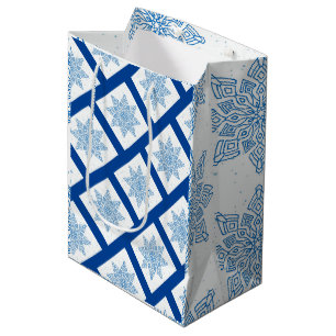 Bright Blue Graphic Winter Snowflakes Medium Gift Bag