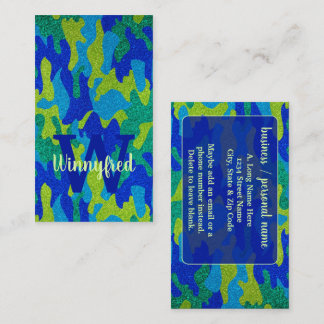 Bright Blue & Green Camouflage Glitter Camo Name Business Card