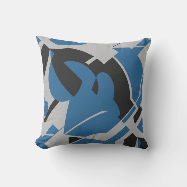 Bright Blue Grey Black Bold Swirling Abstract Cushion (Front)