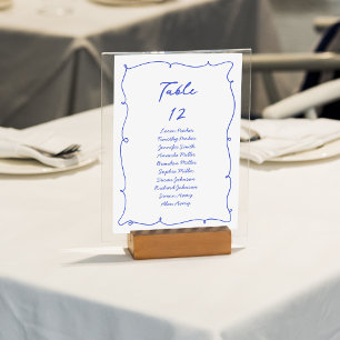 Bright Blue Hand Drawn & Handwritten Seating Chart Table Number