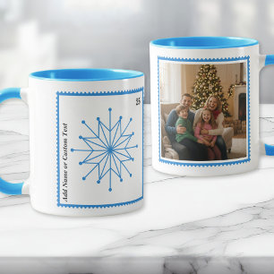 Bright Blue Holiday Snowflake Photo Mug