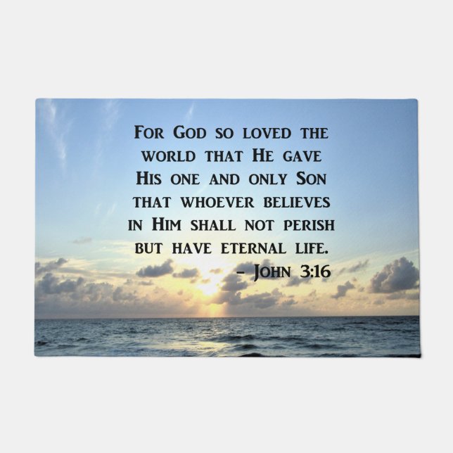 BRIGHT BLUE JOHN 3:16 OCEAN PHOTO DESIGN DOORMAT (Front)