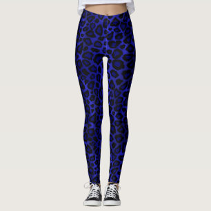 Bright Blue Leopard Animal Skin Print Leggings