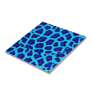 Bright Blue Leopard Print Ceramic Tile