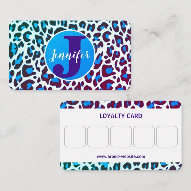 Bright Blue Leopard Print Rockabilly Pattern Business Card (Front/Back)