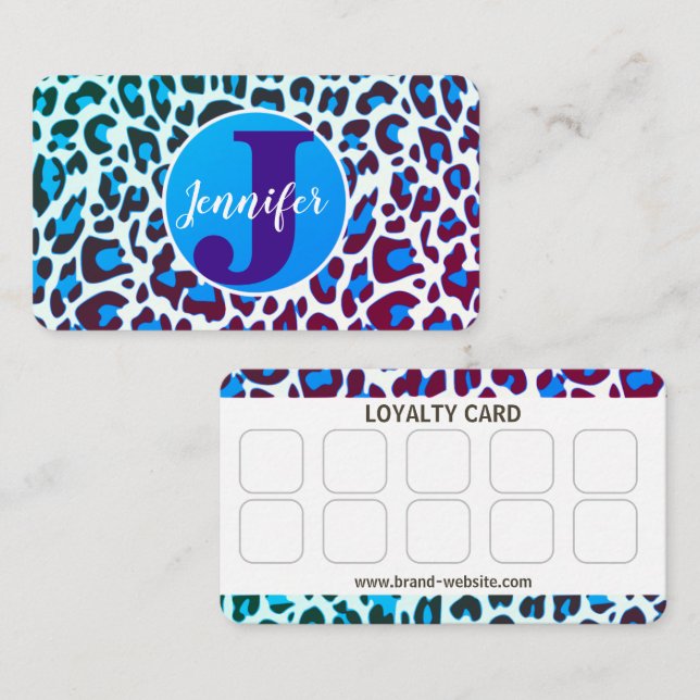 Bright Blue Leopard Print Rockabilly Pattern Business Card (Front/Back)