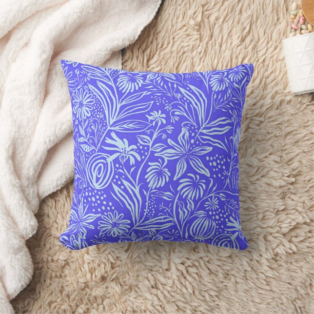 Bright-blue lilac floral pattern cushion (Blanket)