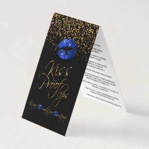 Bright Blue Lips & Gold Confetti Instructions Business Card
