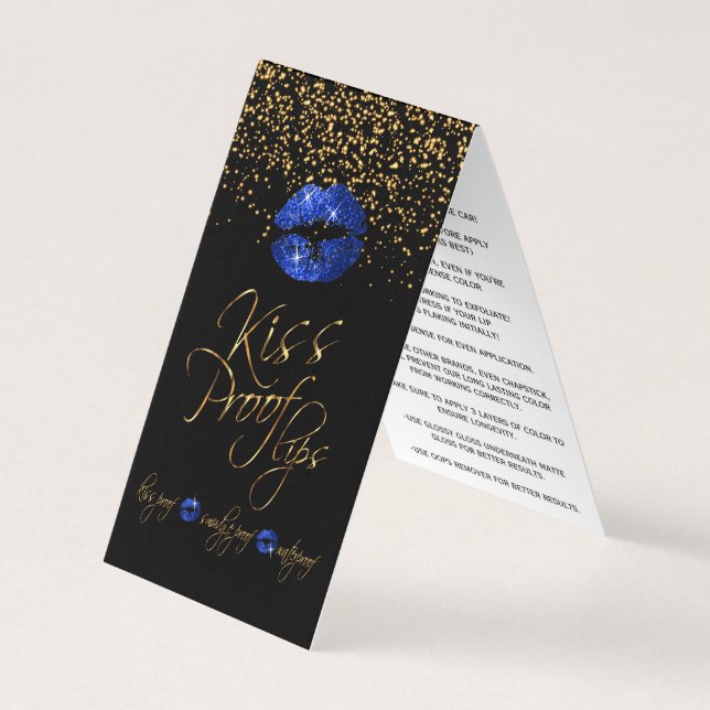Bright Blue Lips & Gold Confetti Instructions Business Card (Front)