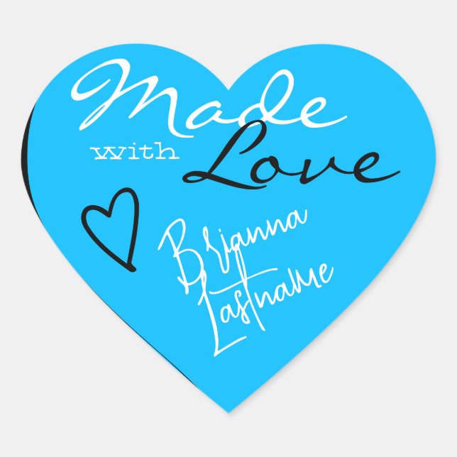 Bright Blue Made with Love Heart Signature Script  Sticker (Front)