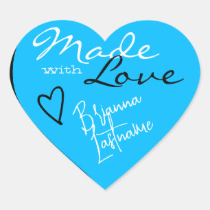 Bright Blue Made with Love Heart Signature Script  Sticker