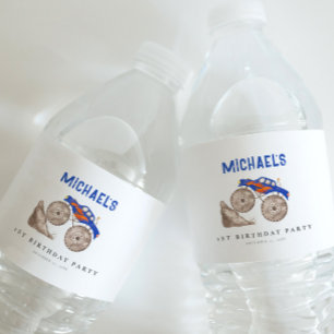 Bright Blue Monster Truck Paper Napkin Water Bottle Label