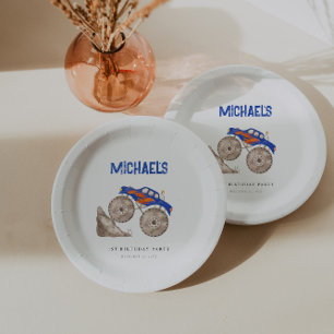 Bright Blue Monster Truck  Paper Plate