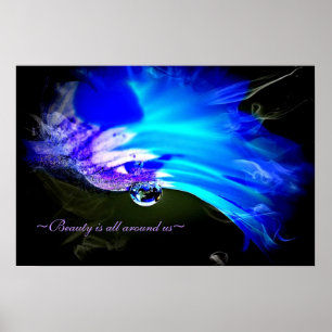 Bright Blue N Purple Flower W/Dew Drop Poster