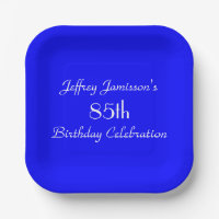 Bright Blue Name 85th Birthday Party Simple Square