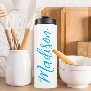 Bright Blue Name in Handwritten Script Custom Thermal Tumbler