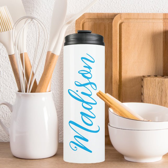 Bright Blue Name in Handwritten Script Custom Thermal Tumbler (Creator Uploaded)