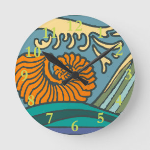 Bright Blue Ocean Waves Round Clock
