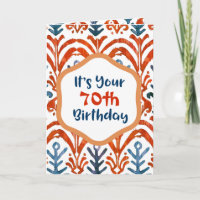 Bright Blue Orange Tribal Ikat 70th Birthday