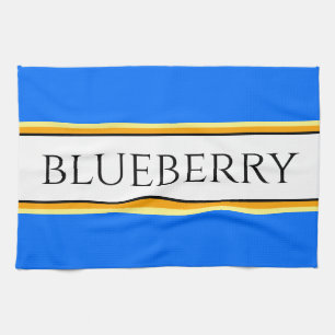 Bright Blue Orange White Stripes "BLUEBERRY" Text Tea Towel