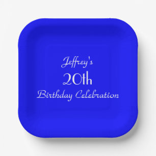 Bright Blue Paper Plates, 20th Birthday Party Plate